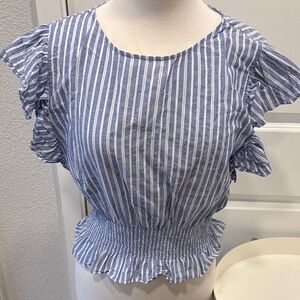 GUC Madewell Blue and White Striped Ruffle Blouse